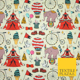 Cream Circus Show Fun Elephant Hot Air Balloon Printed 100% Cotton Fabric 7363