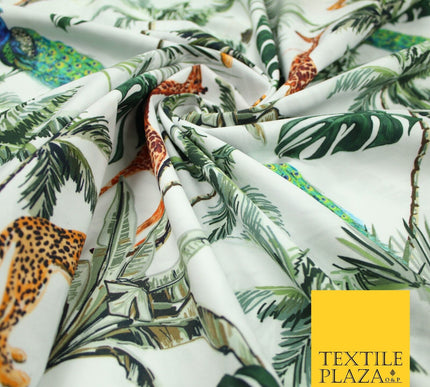Jungle Animals Palm Trees Peacocks Cheetahs Giraffes 100% Cotton Fabric 7365