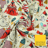 Cream Circus Show Fun Elephant Hot Air Balloon Printed 100% Cotton Fabric 7363