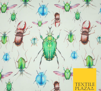 White Flying Insects Beetles Bugs Scarab Ladybug Printed 100% Cotton Fabric 7350
