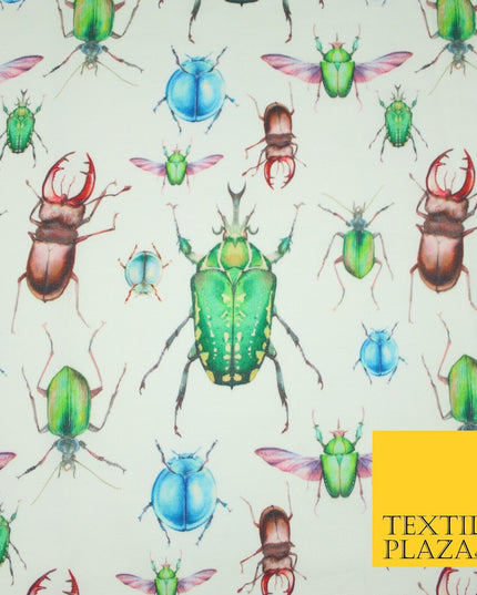 White Flying Insects Beetles Bugs Scarab Ladybug Printed 100% Cotton Fabric 7350