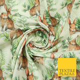 Beige Watercolour Cute Woodland Bunny Rabbits Leafy 100% Cotton Fabric 7353