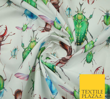 White Flying Insects Beetles Bugs Scarab Ladybug Printed 100% Cotton Fabric 7350