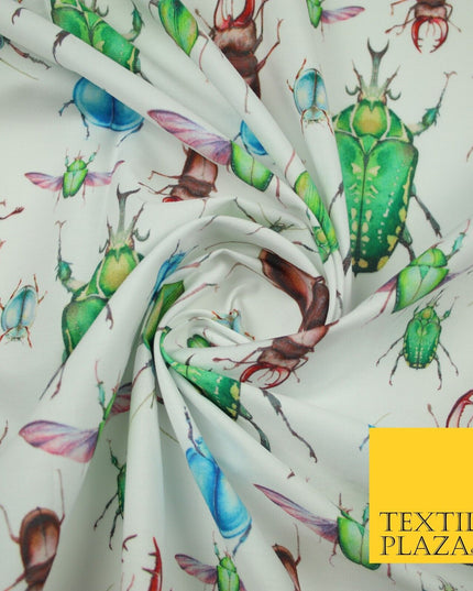 White Flying Insects Beetles Bugs Scarab Ladybug Printed 100% Cotton Fabric 7350