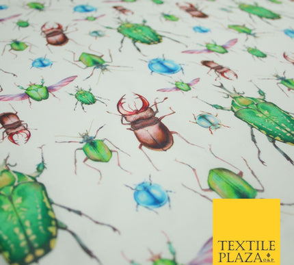 White Flying Insects Beetles Bugs Scarab Ladybug Printed 100% Cotton Fabric 7350