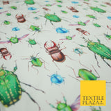 White Flying Insects Beetles Bugs Scarab Ladybug Printed 100% Cotton Fabric 7350