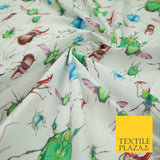 White Flying Insects Beetles Bugs Scarab Ladybug Printed 100% Cotton Fabric 7350