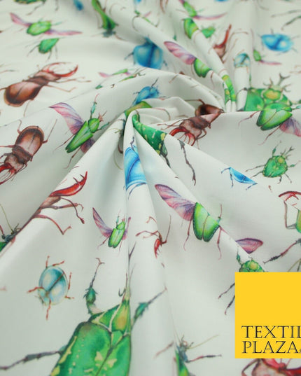White Flying Insects Beetles Bugs Scarab Ladybug Printed 100% Cotton Fabric 7350