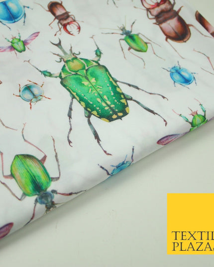 White Flying Insects Beetles Bugs Scarab Ladybug Printed 100% Cotton Fabric 7350