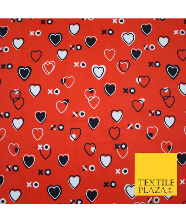 Red Valentine Love Hearts XO Hugs & Kisses Printed 100% Cotton Fabric 7357