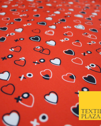 Red Valentine Love Hearts XO Hugs & Kisses Printed 100% Cotton Fabric 7357