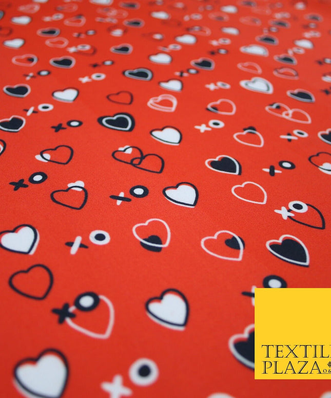 Red Valentine Love Hearts XO Hugs & Kisses Printed 100% Cotton Fabric 7357