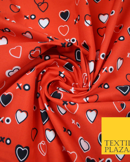 Red Valentine Love Hearts XO Hugs & Kisses Printed 100% Cotton Fabric 7357
