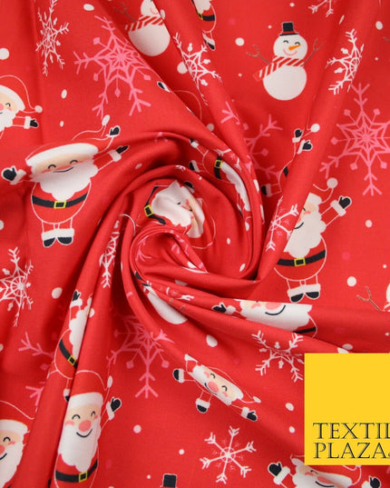 Red Festive Christmas Happy Santa Snowman Snowflakes 100% Cotton Fabric 7355