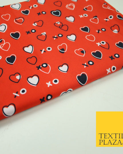Red Valentine Love Hearts XO Hugs & Kisses Printed 100% Cotton Fabric 7357