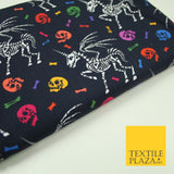 Black Unicorn Skeleton Skulls Colourful Bones Halloween 100% Cotton Fabric 7348