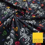 Black Unicorn Skeleton Skulls Colourful Bones Halloween 100% Cotton Fabric 7348