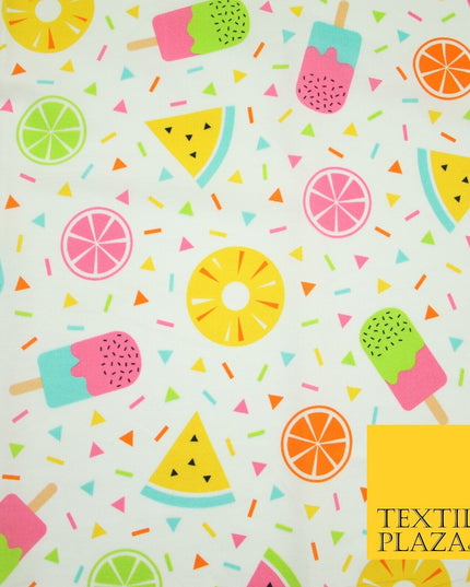 Colourful Summer Party Fruity Ice Lolly Confetti Printed 100% Cotton Fabric 7351