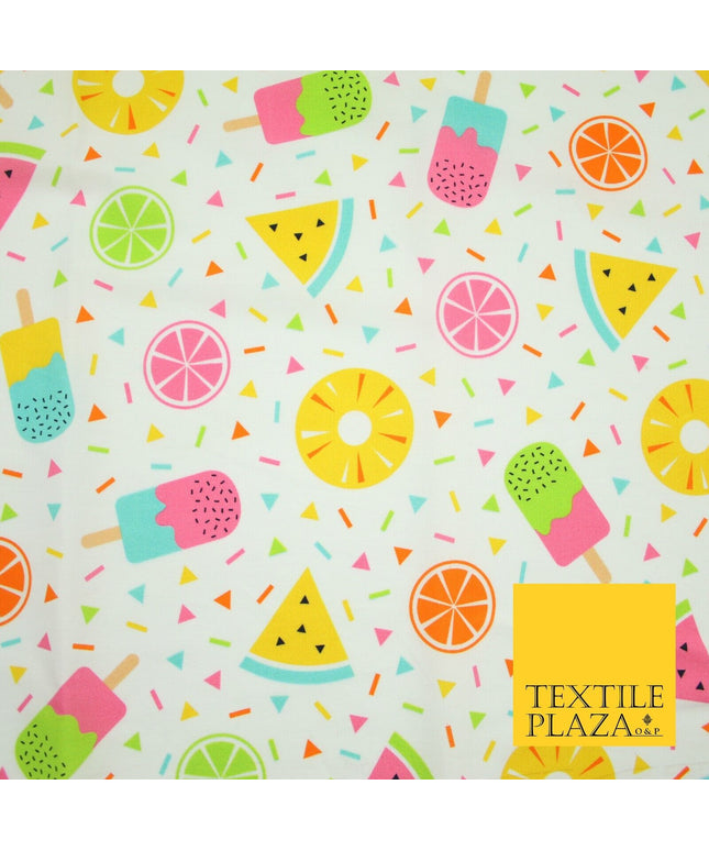 Colourful Summer Party Fruity Ice Lolly Confetti Printed 100% Cotton Fabric 7351