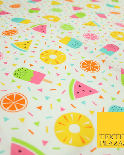 Colourful Summer Party Fruity Ice Lolly Confetti Printed 100% Cotton Fabric 7351