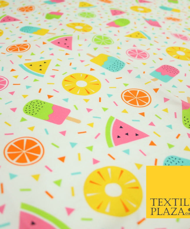 Colourful Summer Party Fruity Ice Lolly Confetti Printed 100% Cotton Fabric 7351