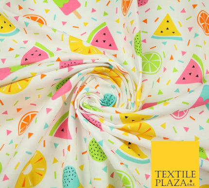 Colourful Summer Party Fruity Ice Lolly Confetti Printed 100% Cotton Fabric 7351