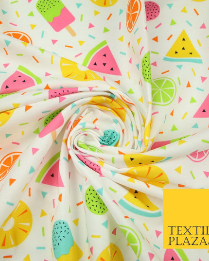 Colourful Summer Party Fruity Ice Lolly Confetti Printed 100% Cotton Fabric 7351