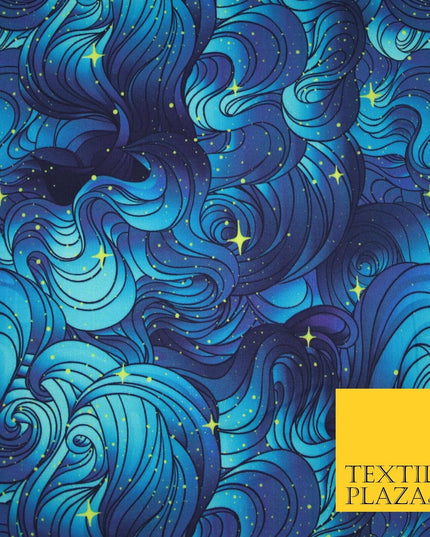 Deep Blue Swirl Starry Night Sky Abstract Printed 100% Cotton Fabric 7343