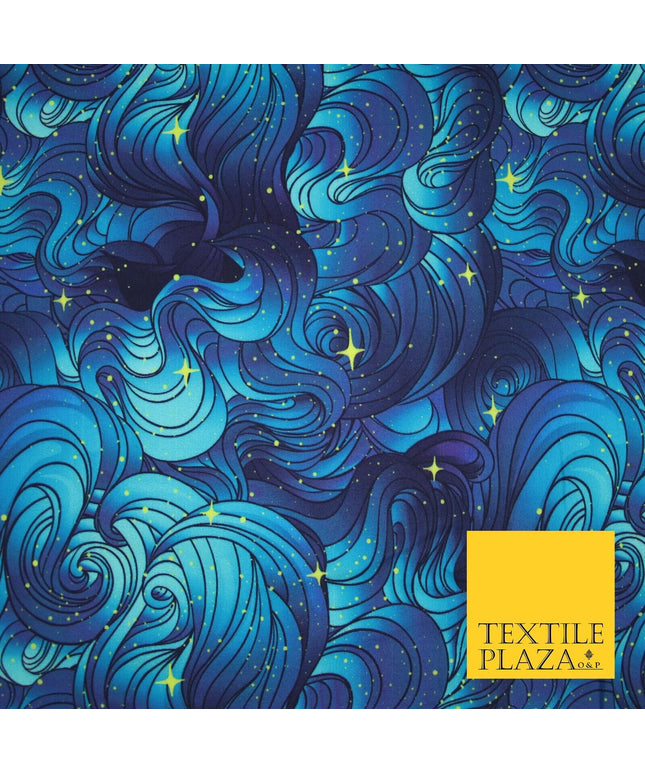 Deep Blue Swirl Starry Night Sky Abstract Printed 100% Cotton Fabric 7343