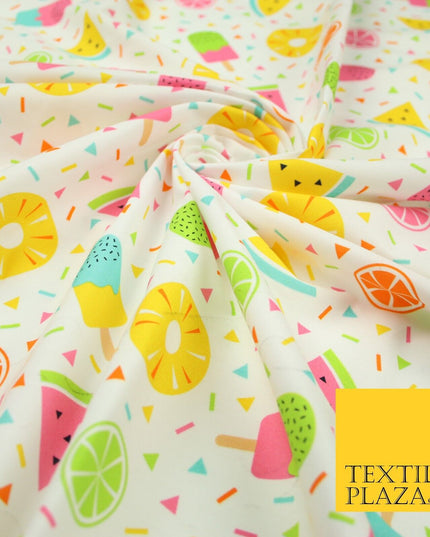 Colourful Summer Party Fruity Ice Lolly Confetti Printed 100% Cotton Fabric 7351