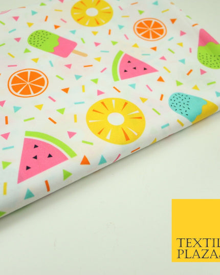 Colourful Summer Party Fruity Ice Lolly Confetti Printed 100% Cotton Fabric 7351