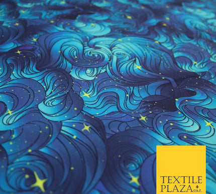 Deep Blue Swirl Starry Night Sky Abstract Printed 100% Cotton Fabric 7343