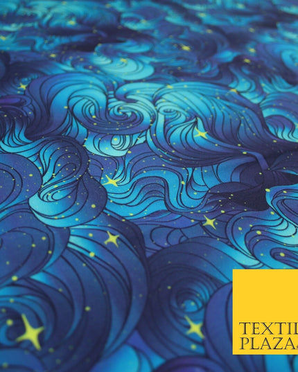Deep Blue Swirl Starry Night Sky Abstract Printed 100% Cotton Fabric 7343