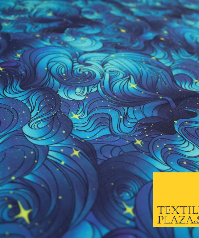 Deep Blue Swirl Starry Night Sky Abstract Printed 100% Cotton Fabric 7343