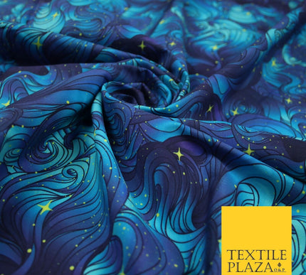 Deep Blue Swirl Starry Night Sky Abstract Printed 100% Cotton Fabric 7343