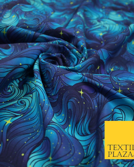 Deep Blue Swirl Starry Night Sky Abstract Printed 100% Cotton Fabric 7343