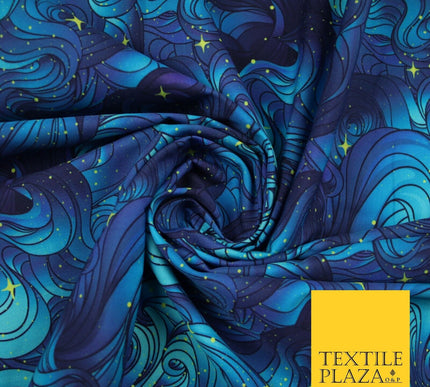 Deep Blue Swirl Starry Night Sky Abstract Printed 100% Cotton Fabric 7343