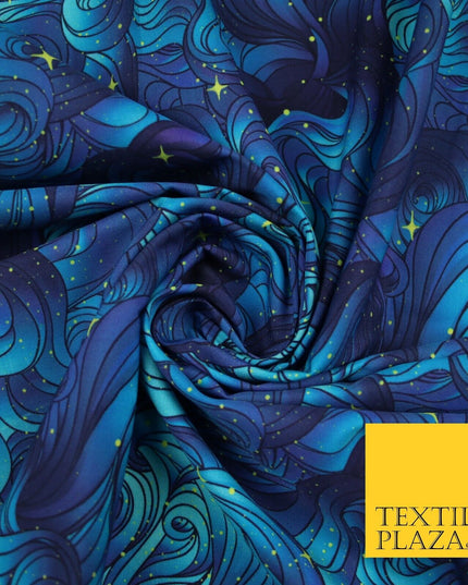 Deep Blue Swirl Starry Night Sky Abstract Printed 100% Cotton Fabric 7343