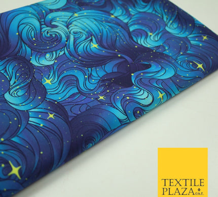 Deep Blue Swirl Starry Night Sky Abstract Printed 100% Cotton Fabric 7343