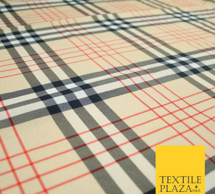 Beige Red Black Classic Tartan Check Designer Printed 100% Cotton Fabric 7340