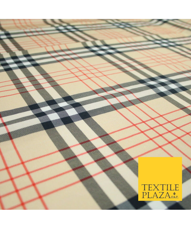 Beige Red Black Classic Tartan Check Designer Printed 100% Cotton Fabric 7340