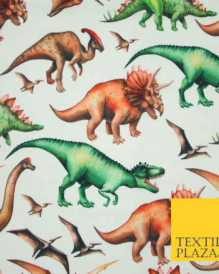 White Wild T Rex Jurassic Dinosaurs Dino Colour Printed 100% Cotton Fabric 7342