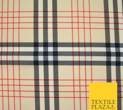 Beige Red Black Classic Tartan Check Designer Printed 100% Cotton Fabric 7340