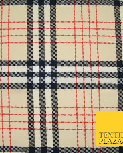 Beige Red Black Classic Tartan Check Designer Printed 100% Cotton Fabric 7340