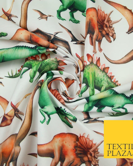 White Wild T Rex Jurassic Dinosaurs Dino Colour Printed 100% Cotton Fabric 7342