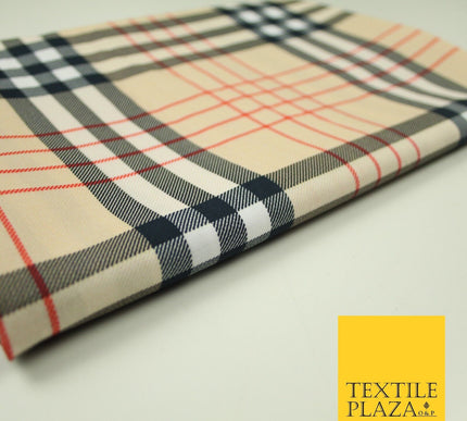 Beige Red Black Classic Tartan Check Designer Printed 100% Cotton Fabric 7340