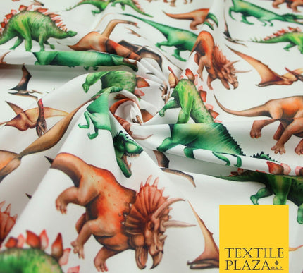 White Wild T Rex Jurassic Dinosaurs Dino Colour Printed 100% Cotton Fabric 7342