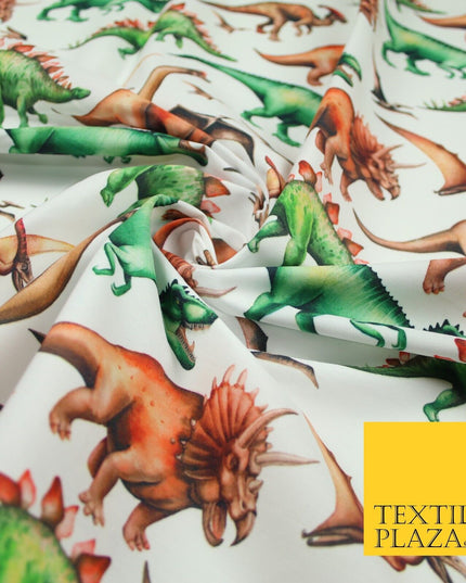 White Wild T Rex Jurassic Dinosaurs Dino Colour Printed 100% Cotton Fabric 7342