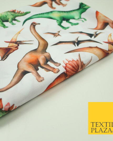 White Wild T Rex Jurassic Dinosaurs Dino Colour Printed 100% Cotton Fabric 7342