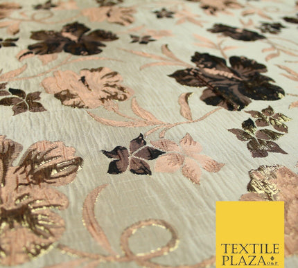 Luxury Black Floral Ornate Vine Textured Brocade Dress Fabric Metallic 59" Wide